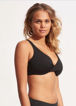 Seafolly Collective Wrap Front F Cup Bra Set - Black