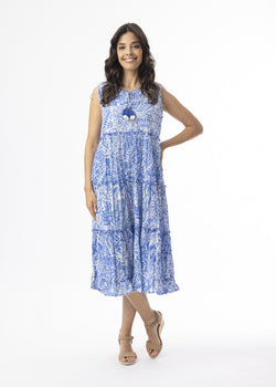 Aksharay Blue Dress Boho Sleeveless