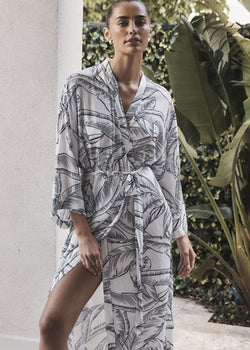 ANGIE WHITE BLACK SATIN ROBE