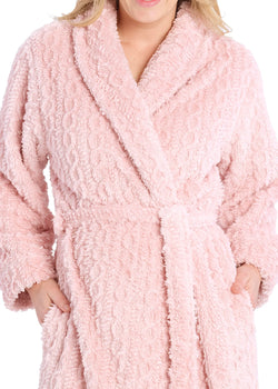 CABLE JACQUARD SHAWL COLLAR FLEECE DRESSING GOWN