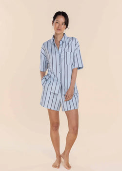 Sasha Blue Striped Boyfriend Short PJ Set