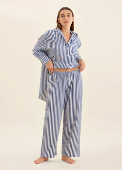 Cotton Stripe Shirting Full Length PJ Set