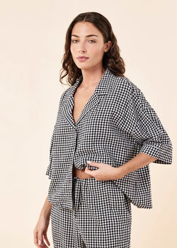 Seersucker Gingham Short Sleeve Shirt and Full Length Pant PJ Set