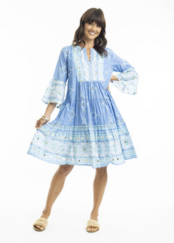 Heidi Blue Layered Dress with Frill Sleeve