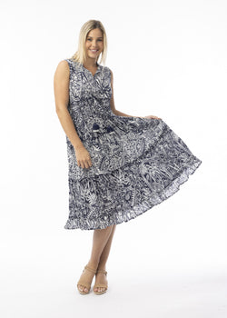 Aksharay Navy Dress Boho Sleeveless