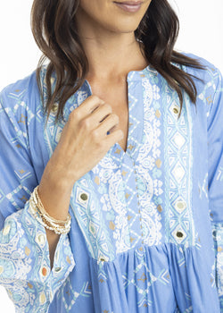 Heidi Blue Layered Dress with Frill Sleeve