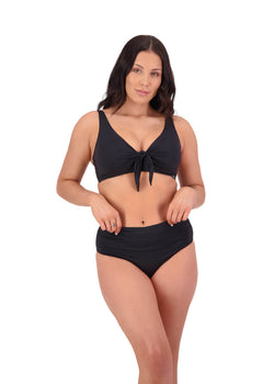 Contours Underwired Tie Front Bikini Set In Black