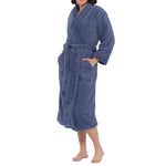 CABLE JACQUARD SHAWL COLLAR GOWN DENIM BLUE