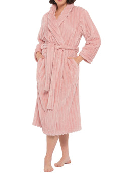 CABLE JACQUARD SHAWL COLLAR GOWN DUSTY PINK