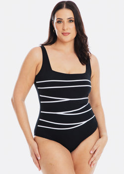 Chlorine Resistant Square Binding One Piece Swimsuit