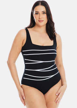 Chlorine Resistant Square Binding One Piece Swimsuit