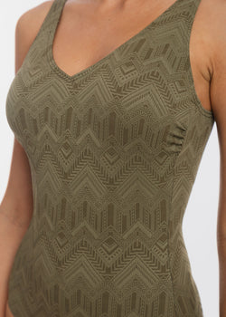 Khaki Chiseled V Neck Plunge