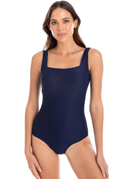 Navy Textured Square One Piece