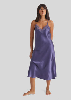 Long Chemise With Lace Blue Manor