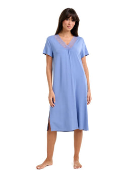 Modal With Lace Short Sleeve Nightie Colony Blue
