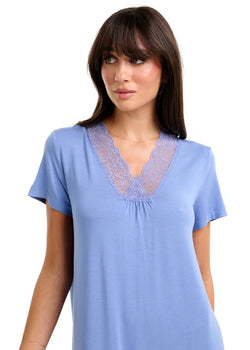 Modal With Lace Short Sleeve Nightie Colony Blue