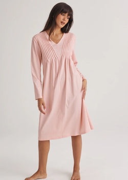 Supima Cotton Long Sleeve Pintuck Nightie Rosewater