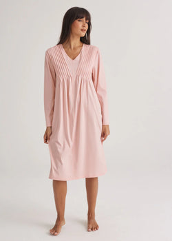 Supima Cotton Long Sleeve Pintuck Nightie Rosewater
