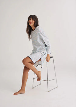 Winter Cotton Long Sleeve Stripe Nightie