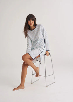 Winter Cotton Long Sleeve Stripe Nightie