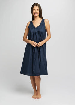 Cotton Spot Built Up Shoulder Nightie Navy