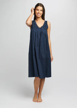Cotton Spot Built Up Shoulder Nightie Navy