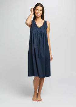 Cotton Spot Built Up Shoulder Nightie Navy