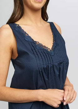 Cotton Spot Built Up Shoulder Nightie Navy