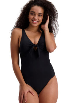 Contours Underwired Tie Front Swimsuit In Black