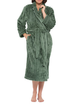 CABLE JACQUARD SHAWL COLLAR GOWN OLIVE