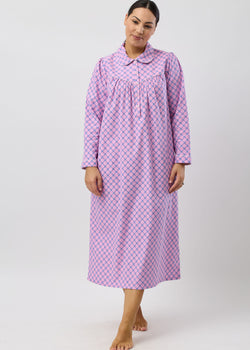 FLANNELETTE LATTICE COLLAR NIGHTIE