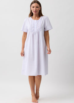 STRIPE SHORT SLEEVE COTTON NIGHTIE