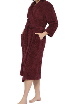 CABLE JACQUARD SHAWL COLLAR GOWN BURGUNDY