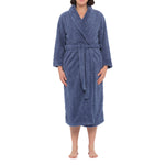 CABLE JACQUARD SHAWL COLLAR GOWN DENIM BLUE