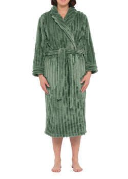 CABLE JACQUARD SHAWL COLLAR GOWN OLIVE