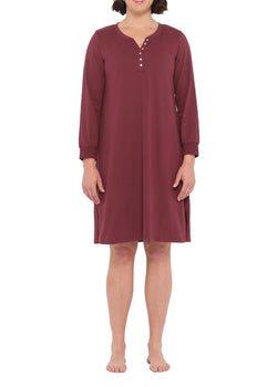 Burgundy Cotton Jersey Long Sleeve Henley Nightie