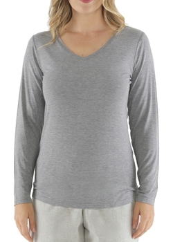 Women's Grey & Black Premium Bamboo V Neck Top