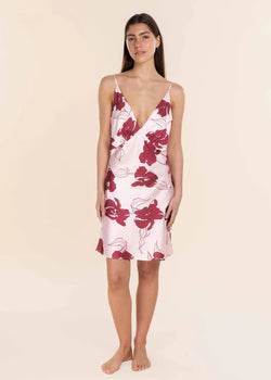 Iris Recycled Silky Satin Short Nightie-Pink