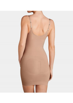 Figleaves Curve Smoothing Luxe firm control slip dress with exposed wire in  blush