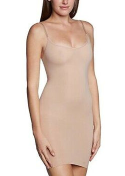 Figleaves Curve Smoothing Luxe firm control slip dress with exposed wire in  blush